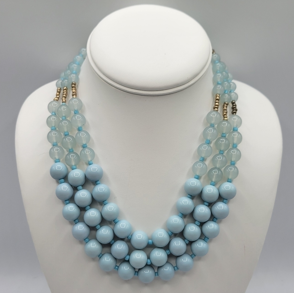 Charming Charlie Seafoam Gold Bead Three Tier Necklace